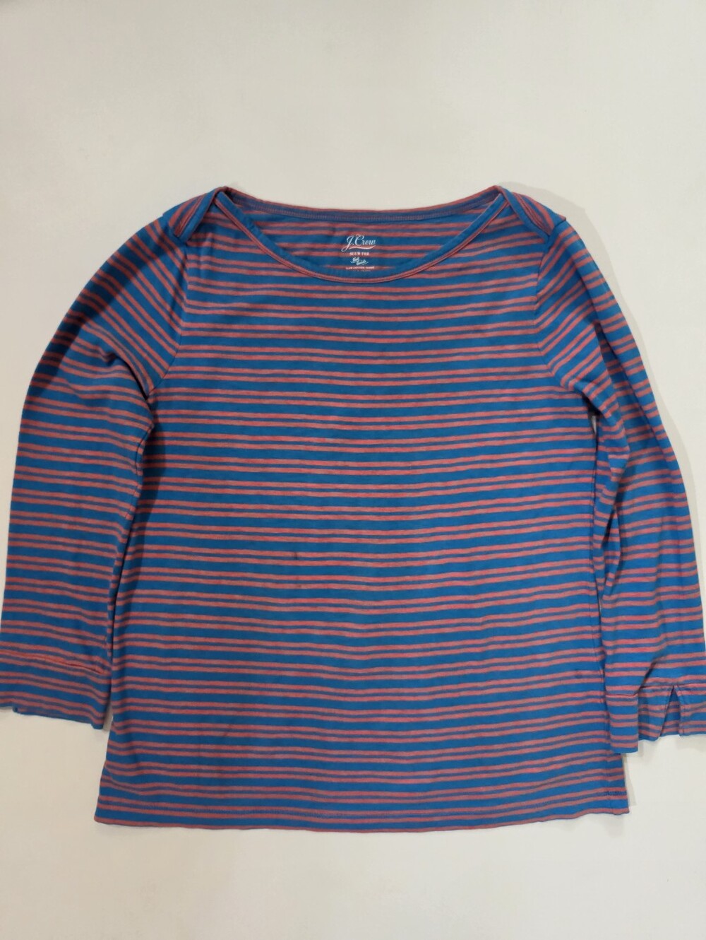 J.Crew Slub Tee Knit Goods Womens Small Blue Coral Stripe Nautical Cotton (FLAW)